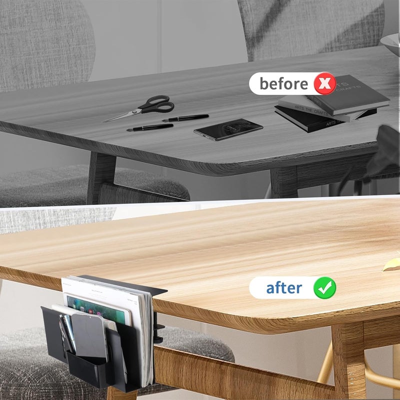 osseph 2 Tier Desk side storage, Desk Laptop Holder with Magnetic Pen Holder, No Drill Hanging Table Organizer for Office and Home Fits Flat Edge 0.3" to 2.3" - Image 3